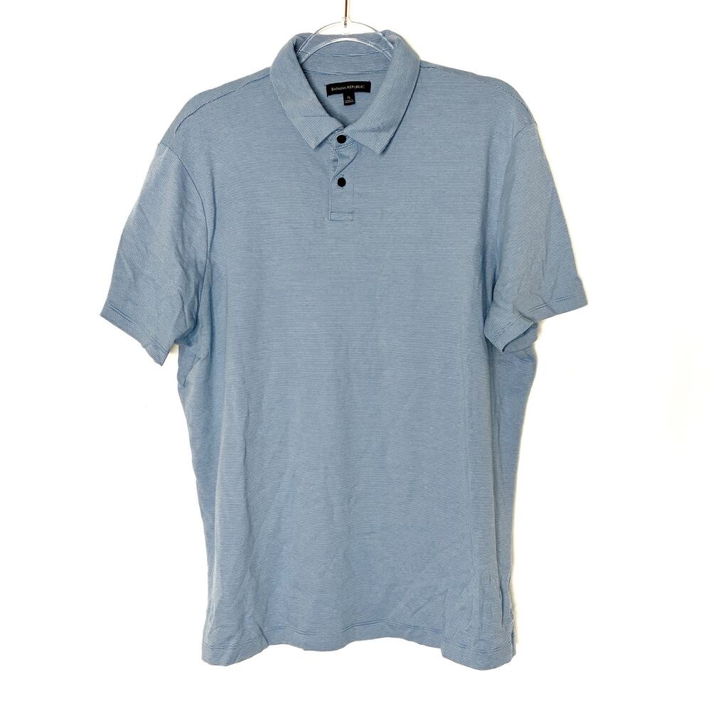 Banana Republic Blue Pinstripe Short Sleeve Polo Shirt 100% Cotton Mens X-Large